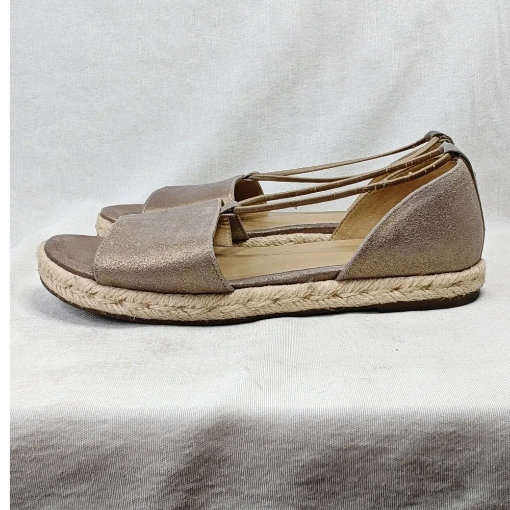 Eileen Fisher Mews Espadrille Sandals 7.5 Bronze Metallic Leather Strappy Flat
